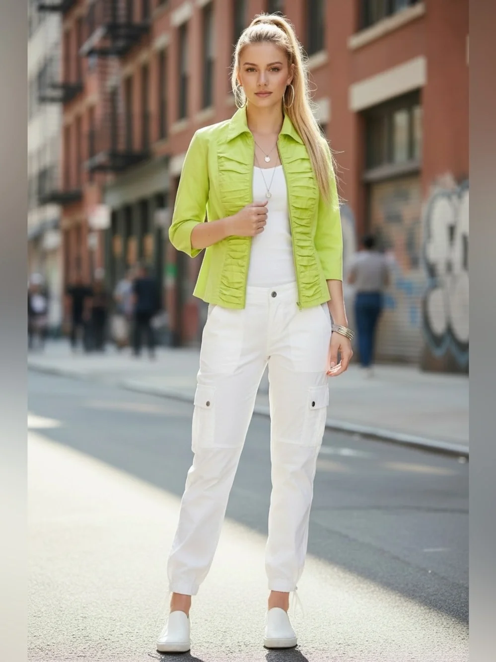 Ravel XL neon‎ green zippered ruched 3/4 length sleeves jacket